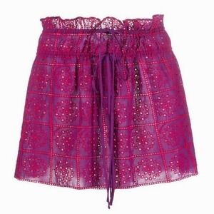 Ganni Broderie Anglaise Mini Skirt Size Small Purple Pink Eyelet Organic Cotton